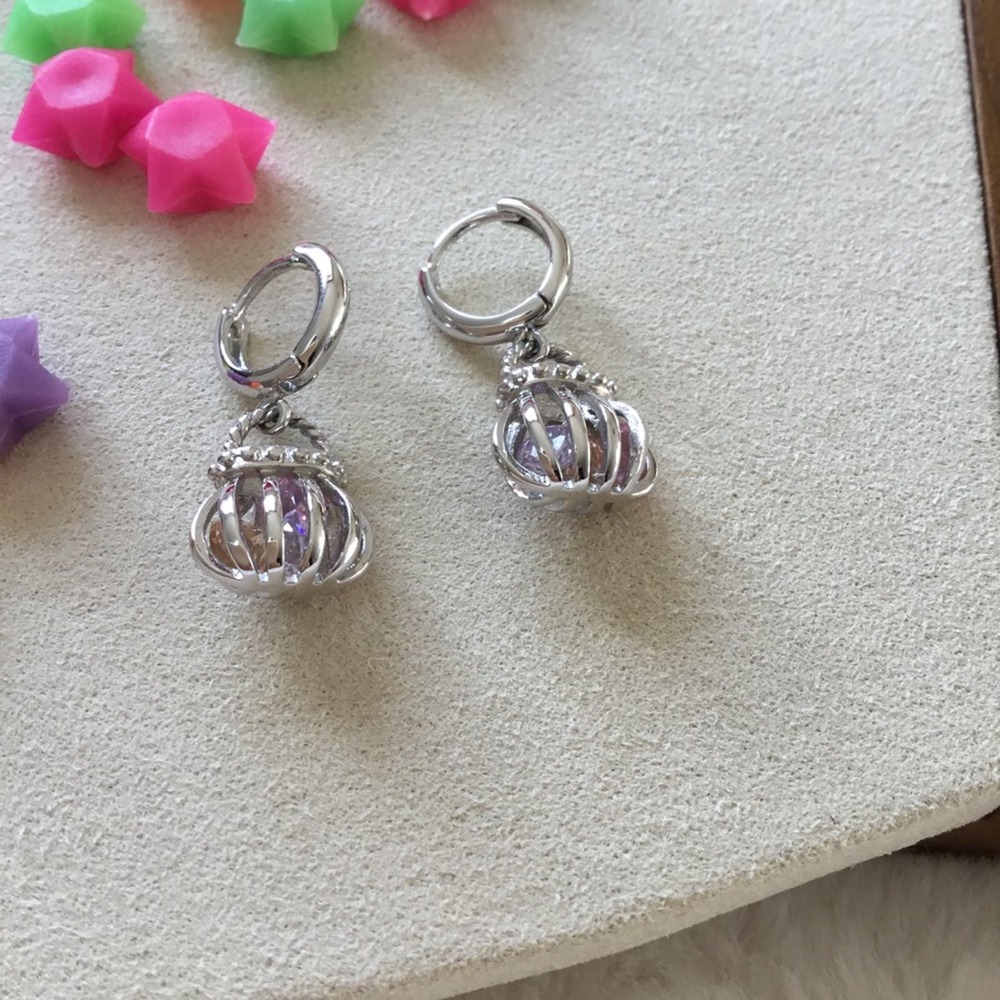 Sterling Silver Crystal Purse Earrings - Picture 3 of 5